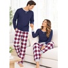 image:imageSWOMOG Couples Pajamas Set Women amp Men Long Sleeve Sleepwear Pjs Top Plaid Pants Loungewear Set with PocketsNavy Blue  Blue Plaid