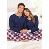 image:imageSWOMOG Couples Pajamas Set Women amp Men Long Sleeve Sleepwear Pjs Top Plaid Pants Loungewear Set with PocketsNavy Blue  Blue Plaid