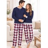 image:imageSWOMOG Couples Pajamas Set Women amp Men Long Sleeve Sleepwear Pjs Top Plaid Pants Loungewear Set with PocketsNavy Blue  Blue Plaid