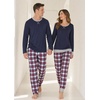 image:imageSWOMOG Couples Pajamas Set Women amp Men Long Sleeve Sleepwear Pjs Top Plaid Pants Loungewear Set with PocketsNavy Blue  Red Plaid