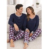 image:imageSWOMOG Couples Pajamas Set Women amp Men Long Sleeve Sleepwear Pjs Top Plaid Pants Loungewear Set with PocketsNavy Blue  Red Plaid