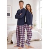 image:imageSWOMOG Couples Pajamas Set Women amp Men Long Sleeve Sleepwear Pjs Top Plaid Pants Loungewear Set with PocketsNavy Blue  Red Plaid