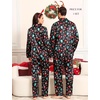 image:imageSWOMOG Couples Pajamas Womens ampMens Matching Pajamas Set Silk Satin Pj Set Long Sleeve Button Down Sleepwear 2 Pcs LoungewearBlack Chirstmas Pattern