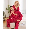 image:imageSWOMOG Couples Pajamas Womens ampMens Matching Pajamas Set Silk Satin Pj Set Long Sleeve Button Down Sleepwear 2 Pcs LoungewearRed