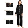 image:imageSWOMOG Couples Satin Pajamas Set 2PCS Pjs Sets Long Sleeve amp Pants Sleepwear Button Down Double Piping Loungewear with PocketBlack