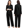 image:imageSWOMOG Couples Satin Pajamas Set 2PCS Pjs Sets Long Sleeve amp Pants Sleepwear Button Down Double Piping Loungewear with PocketBlack
