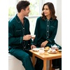 image:imageSWOMOG Couples Satin Pajamas Set 2PCS Pjs Sets Long Sleeve amp Pants Sleepwear Button Down Double Piping Loungewear with PocketDeep Green