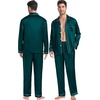 image:imageSWOMOG Couples Satin Pajamas Set 2PCS Pjs Sets Long Sleeve amp Pants Sleepwear Button Down Double Piping Loungewear with PocketDeep Green