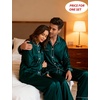 image:imageSWOMOG Couples Satin Pajamas Set 2PCS Pjs Sets Long Sleeve amp Pants Sleepwear Button Down Double Piping Loungewear with PocketDeep Green