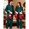 image:imageSWOMOG Couples Satin Pajamas Set 2PCS Pjs Sets Long Sleeve amp Pants Sleepwear Button Down Double Piping Loungewear with PocketGreen
