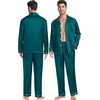 image:imageSWOMOG Couples Satin Pajamas Set 2PCS Pjs Sets Long Sleeve amp Pants Sleepwear Button Down Double Piping Loungewear with PocketGreen