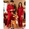 image:imageSWOMOG Couples Satin Pajamas Set 2PCS Pjs Sets Long Sleeve amp Pants Sleepwear Button Down Double Piping Loungewear with PocketRed