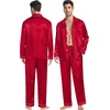 image:imageSWOMOG Couples Satin Pajamas Set 2PCS Pjs Sets Long Sleeve amp Pants Sleepwear Button Down Double Piping Loungewear with PocketRed
