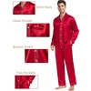 image:imageSWOMOG Couples Satin Pajamas Set 2PCS Pjs Sets Long Sleeve amp Pants Sleepwear Button Down Double Piping Loungewear with PocketRed