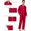 image:imageSWOMOG Couples Satin Pajamas Set 2PCS Pjs Sets Long Sleeve amp Pants Sleepwear Button Down Double Piping Loungewear with PocketScarlet Red