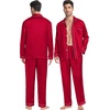 image:imageSWOMOG Couples Satin Pajamas Set 2PCS Pjs Sets Long Sleeve amp Pants Sleepwear Button Down Double Piping Loungewear with PocketScarlet Red