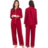 image:imageSWOMOG Couples Satin Pajamas Set 2PCS Pjs Sets Long Sleeve amp Pants Sleepwear Button Down Double Piping Loungewear with PocketScarlet Red