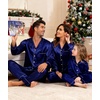 image:imageSWOMOG Couples Satin Pajamas Set Womens amp Mens Matching Silk Long Sleeve Sleepwear 2 Piece Button Down Pjs Set Lounge SetDeep Navy Blue