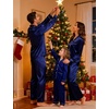 image:imageSWOMOG Couples Satin Pajamas Set Womens amp Mens Matching Silk Long Sleeve Sleepwear 2 Piece Button Down Pjs Set Lounge SetDeep Navy Blue