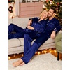 image:imageSWOMOG Couples Satin Pajamas Set Womens amp Mens Matching Silk Long Sleeve Sleepwear 2 Piece Button Down Pjs Set Lounge SetDeep Navy Blue