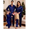 image:imageSWOMOG Couples Satin Pajamas Set Womens amp Mens Matching Silk Long Sleeve Sleepwear 2 Piece Button Down Pjs Set Lounge SetDeep Navy Blue