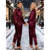 image:imageSWOMOG Couples Satin Pajamas Set Womens amp Mens Matching Silk Long Sleeve Sleepwear 2 Piece Button Down Pjs Set Lounge SetDeep Wine Red
