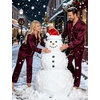 image:imageSWOMOG Couples Satin Pajamas Set Womens amp Mens Matching Silk Long Sleeve Sleepwear 2 Piece Button Down Pjs Set Lounge SetDeep Wine Red