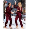 image:imageSWOMOG Couples Satin Pajamas Set Womens amp Mens Matching Silk Long Sleeve Sleepwear 2 Piece Button Down Pjs Set Lounge SetDeep Wine Red