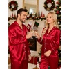 image:imageSWOMOG Couples Satin Pajamas Set Womens amp Mens Matching Silk Long Sleeve Sleepwear 2 Piece Button Down Pjs Set Lounge SetRed