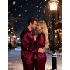 image:imageSWOMOG Couples Satin Pajamas Set Womens amp Mens Matching Silk Long Sleeve Sleepwear 2 Piece Button Down Pjs Set Lounge SetWine Red