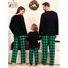 image:imageSWOMOG Family Christmas Matching Pajamas Set WomenMenKids Modal Pajama 2 PCS Long Sleeve Sleepwear Sets with Pockets Kids Green Black Plaid 120 CM