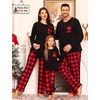 image:imageSWOMOG Family Christmas Matching Pajamas Set WomenMenKids Modal Pajama 2 PCS Long Sleeve Sleepwear Sets with Pockets Kids Red Black Plaid 160 CM