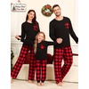 image:imageSWOMOG Family Christmas Matching Pajamas Set WomenMenKids Modal Pajama 2 PCS Long Sleeve Sleepwear Sets with Pockets Kids Red Black Plaid 160 CM