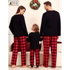image:imageSWOMOG Family Christmas Matching Pajamas Set WomenMenKids Modal Pajama 2 PCS Long Sleeve Sleepwear Sets with Pockets Kids Red Black Plaid 160 CM