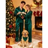 image:imageSWOMOG Family Matching Button Down Pajamas Pjs Silk Satin Long Sleeve Shirt Long Pants Set Sleepwear 2 Pcs Outfits LoungewearGreen Stripes