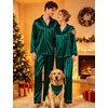 image:imageSWOMOG Family Matching Button Down Pajamas Pjs Silk Satin Long Sleeve Shirt Long Pants Set Sleepwear 2 Pcs Outfits LoungewearGreen Stripes
