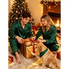 image:imageSWOMOG Family Matching Button Down Pajamas Pjs Silk Satin Long Sleeve Shirt Long Pants Set Sleepwear 2 Pcs Outfits LoungewearGreen Stripes
