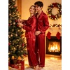 image:imageSWOMOG Family Matching Button Down Pajamas Pjs Silk Satin Long Sleeve Shirt Long Pants Set Sleepwear 2 Pcs Outfits LoungewearRed Stripes