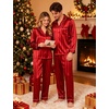 image:imageSWOMOG Family Matching Button Down Pajamas Pjs Silk Satin Long Sleeve Shirt Long Pants Set Sleepwear 2 Pcs Outfits LoungewearRed Stripes