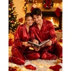 image:imageSWOMOG Family Matching Button Down Pajamas Pjs Silk Satin Long Sleeve Shirt Long Pants Set Sleepwear 2 Pcs Outfits LoungewearRed Stripes