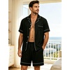 image:imageSWOMOG Men Pajama Set Short Sleeve Summer Pjs Button Down Sleepwear Soft Pajama Shorts 2 Piece Loungewear with PocketsBlack