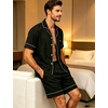 image:imageSWOMOG Men Pajama Set Short Sleeve Summer Pjs Button Down Sleepwear Soft Pajama Shorts 2 Piece Loungewear with PocketsBlack
