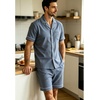 image:imageSWOMOG Men Pajama Set Short Sleeve Summer Pjs Button Down Sleepwear Soft Pajama Shorts 2 Piece Loungewear with PocketsBlue