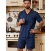 image:imageSWOMOG Men Pajama Set Short Sleeve Summer Pjs Button Down Sleepwear Soft Pajama Shorts 2 Piece Loungewear with PocketsBlue Black Plaid