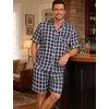 image:imageSWOMOG Men Pajama Set Short Sleeve Summer Pjs Button Down Sleepwear Soft Pajama Shorts 2 Piece Loungewear with PocketsBlue White Plaid