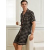 image:imageSWOMOG Men Pajama Set Short Sleeve Summer Pjs Button Down Sleepwear Soft Pajama Shorts 2 Piece Loungewear with PocketsBrown Plaid