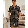 image:imageSWOMOG Men Pajama Set Short Sleeve Summer Pjs Button Down Sleepwear Soft Pajama Shorts 2 Piece Loungewear with PocketsBrown Plaid