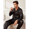 image:imageSWOMOG Men Pajamas Matching Pajamas Set Silk Satin Pj Long Sleeve Button Down Sleepwear 2 Pcs LoungewearBlack