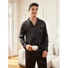 image:imageSWOMOG Men Pajamas Matching Pajamas Set Silk Satin Pj Long Sleeve Button Down Sleepwear 2 Pcs LoungewearBlack