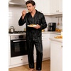 image:imageSWOMOG Men Pajamas Matching Pajamas Set Silk Satin Pj Long Sleeve Button Down Sleepwear 2 Pcs LoungewearBlack Stripe